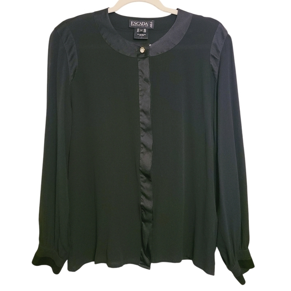 Escada | Women's Black Button Down Silk Shirt (Italian Size 42; US Medium)